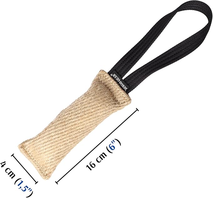 Dingo Gear Tug Toy for Dog Training Agility Tug of War, Jute Dog Bumper with one Handle, Dog Bite Pillow for Aggressive Chewers, 6" S00143