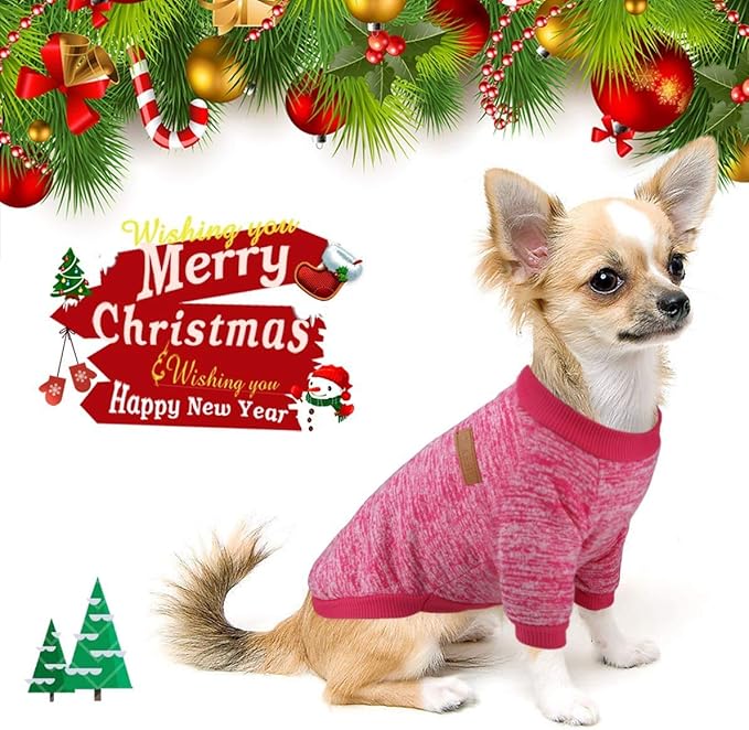 Idepet Pet Dog Classic Knitwear Sweater,Fleece Coat for Small,Medium Dog,Warm Pet Dog Cat Clothes,Soft Puppy Customes (XS, Rosered)