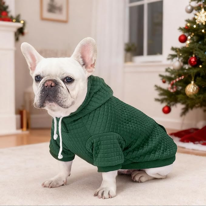 2 Pack Dog Hoodie Sweaters for Small Medium Dogs Warm Dog Clothes for Large Dogs Soft Waffle-Like Laminated Sweatshirt Bulldog (Dark Green+Wine Red, L (Back: 19",Chest: 28", Neck: 17.5"))