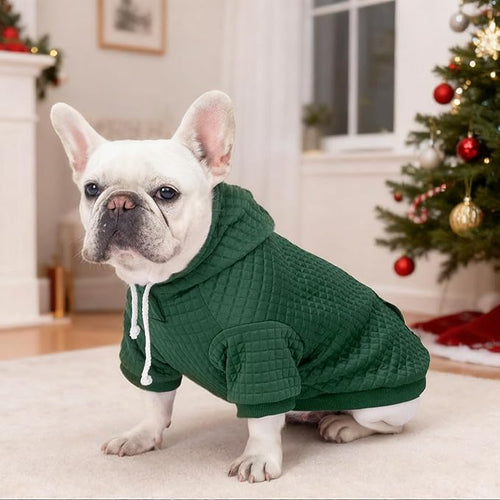 2 Pack Dog Hoodie Sweaters for Small Medium Dogs Warm Dog Clothes for Large Dogs Soft Waffle-Like Laminated Sweatshirt Bulldog (Dark Green+Wine Red, L (Back: 19",Chest: 28", Neck: 17.5"))