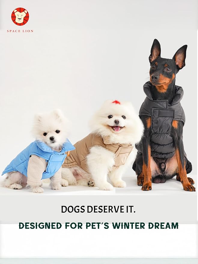 SPACE LION Dog Puffer Jacket, Down Winter Coat, Durable Outdoor Coat for Cold and Windy Conditions, Waterproof, Lightweight Jacket, Adjustable Fit for Small, Medium, Large Dogs(Red,10/S)