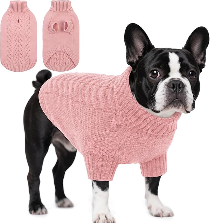 Dog Sweaters for Large Dogs Classic Turtleneck Dog Christmas Sweater Thick Warm Pullover Female Puppy Pet Stretch Knitwear Fall Winter Clothes with Leash Hole(Pink, L)