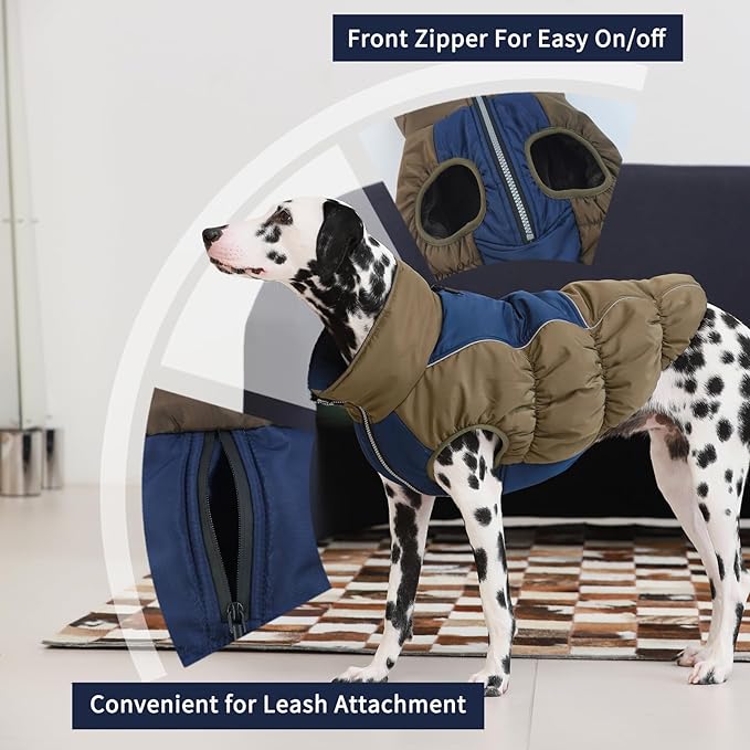IECOii XL Dog Coat - Winter Waterproof, Extra Warm XLarge Dog Coat with Reflective Fleece Vest & Turtleneck, Zipper Closure, XL
