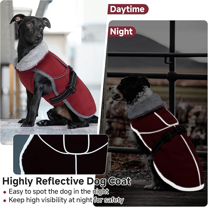 Lelepet Warm Dog Winter Coat Reflective Dog Jacket Fleece Vest Waterproof Windproof Cold Weather Coats with Adjustable Buckle Plush Turtleneck Pet Snowsuit for Small Medium Large Dogs,Bichon,M