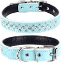 Rhinestones Dog Collar, Adjustable Sparkly Crystal Studded Genuine Leather Pet Dog Collar for Small and Medium Dogs (L, Blue)