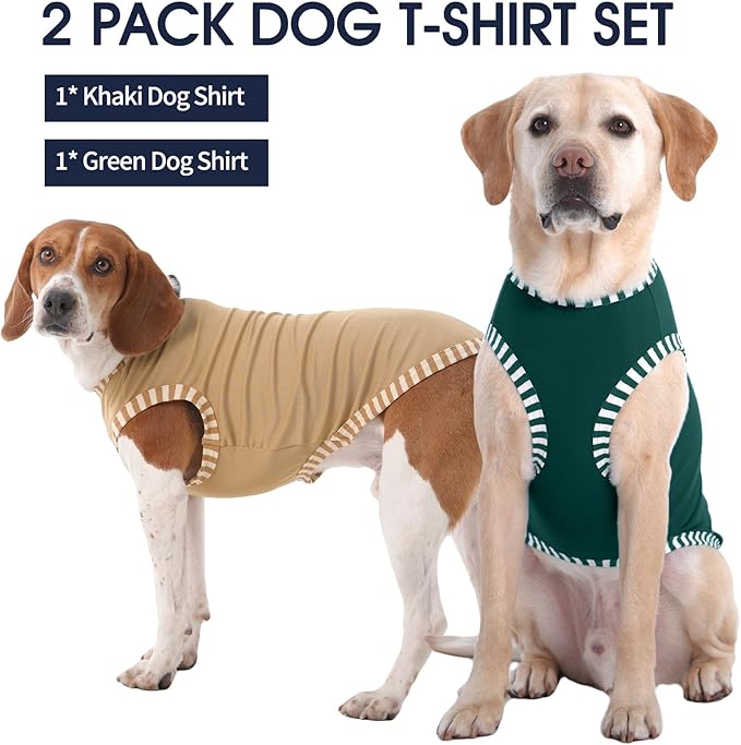 IECOii 2 Pack Dog T-Shirt for Small Dogs | Breathable Stretch Fit for Summer, UV Sun Protection for Chihuahua & Cats,Khaki+Green,M