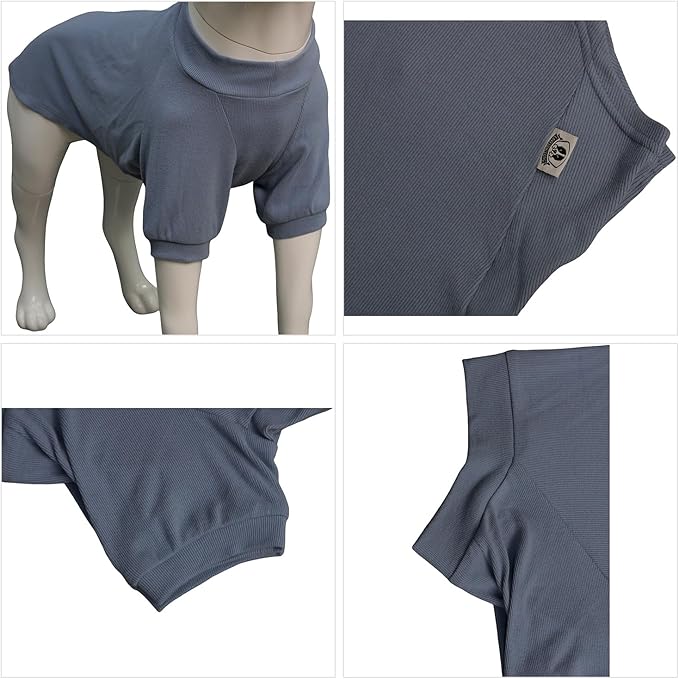 Lovelonglong Ribbed Dog T-Shirt Cotton Knitted Dog Sweaters for All Season Pet T-Shirts for Large Medium Small Dogs Grayish Blue S