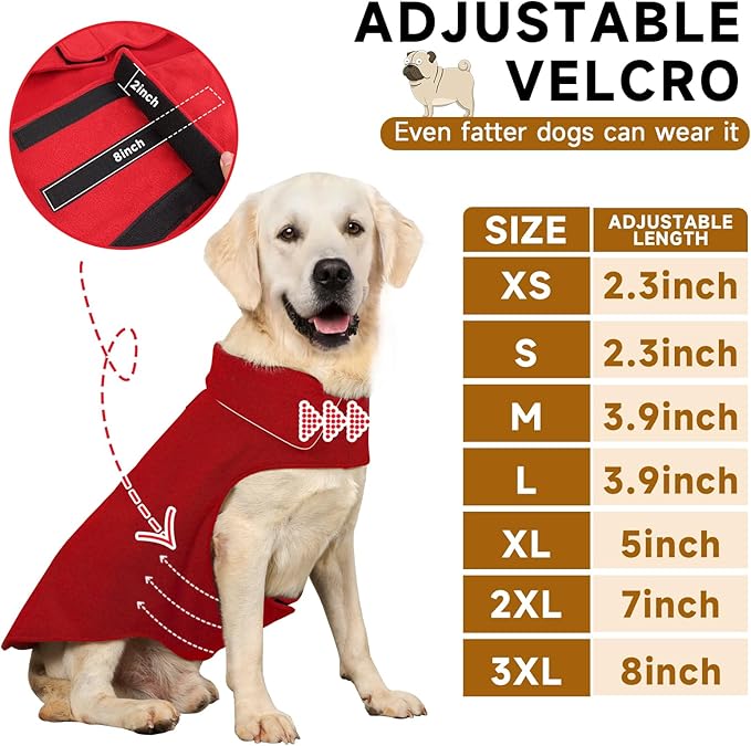 Fleece Dog Coat Pet Jacket Reflective for Cold Weather for Extra Large to Small Pets(Red,L)