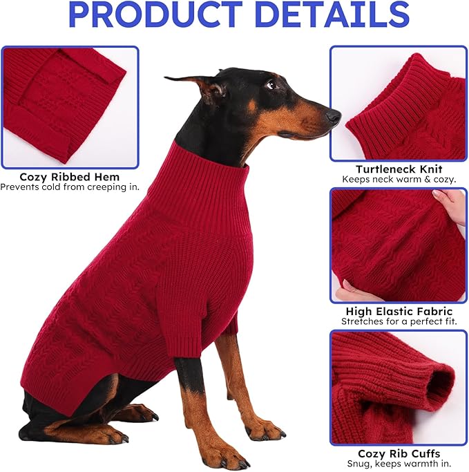 ASENKU Dog Sweater for Small Dog Girls Boys, Fall Winter Turtleneck Long Sleeve Pet Christmas Sweater, Pullover Sweatshirt for Westie, Red, M