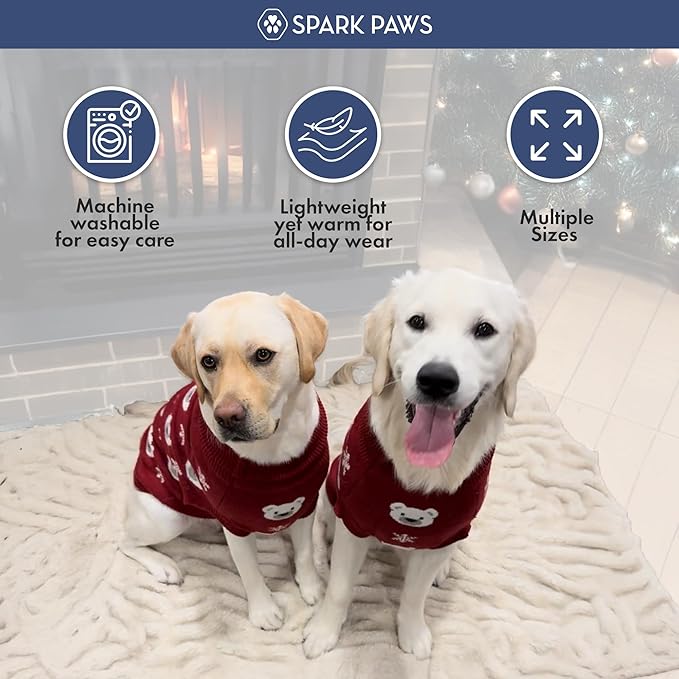 Spark Paws Christmas Dog Sweater – Ultra Soft Holiday Knit Sweater for Small, Medium & Large Dogs, Cute Pet Sweater for French Bulldogs & Big Dogs, Easy Potty V Cut Design Jacket - (Polar Bear, L)