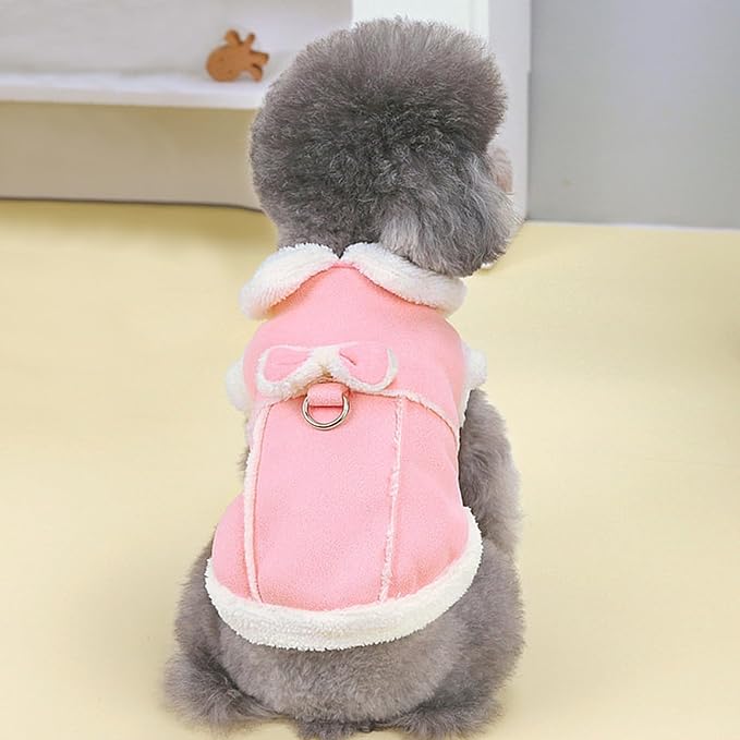 Jecikelon Bowtie Dog Cold Weather Coat Fleece Lining Warm Pet Puppy Turtleneck Dogs Winter Coats for Small Dogs Jacket with D-Ring Leash (Medium, Pink)