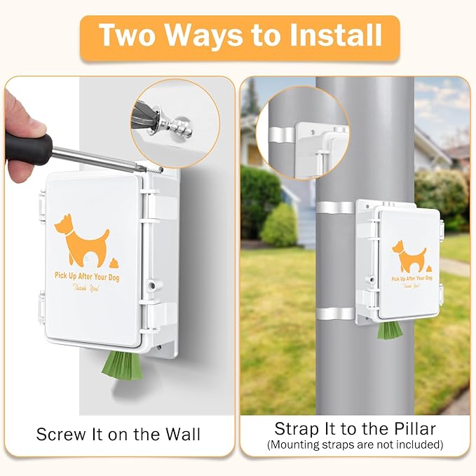 Dog Poop Bag Dispenser, Wall Mount Dogs Waste Bag Holder 100% Water Proof Outdoor Dog Waste Station for Yard Sign for Home Porch Yard (Dispenser Only)