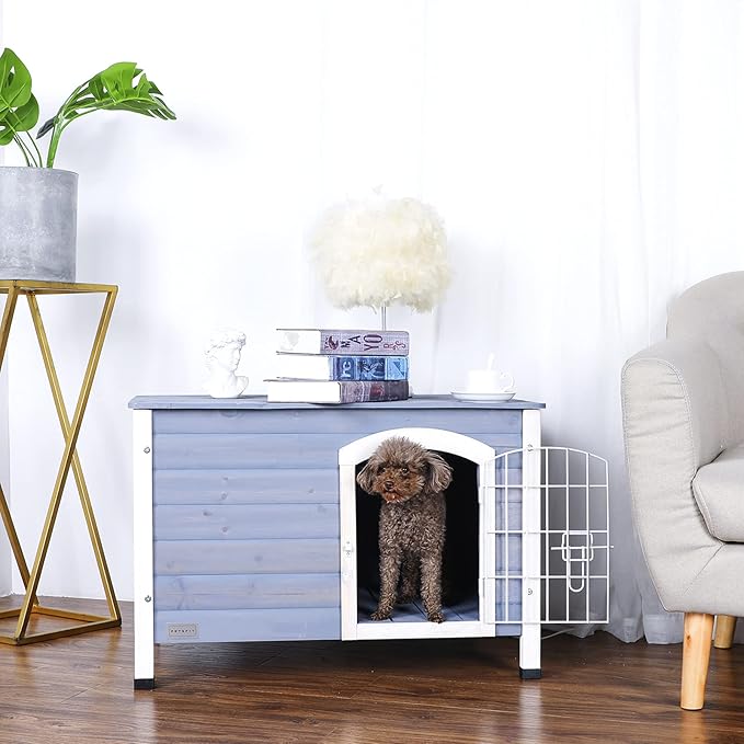 Petsfit Small Dog House for Small Dogs Indoor, Wooden Dog House with Elevated Floor&Anti-Slip Bottom, 31.5''L×21.5''W×21''H