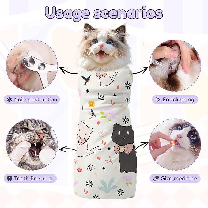 27.6"Cat Grooming Wrap (for nail trimming and veterinary care) - Large-Scale Anti-Escape Cat Containment Device- Multifunctional pet grooming essential, (C1 Suitable for 15 lbs)