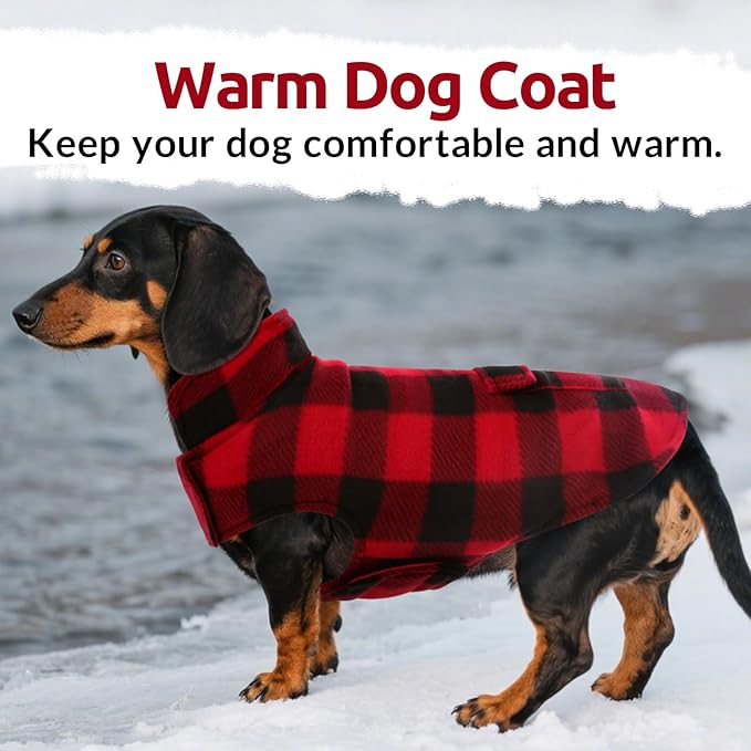 ASENKU Dog Winter Coat, Fleece Doggie Jacket Plaid Reversible Vest Waterproof Windproof Cold Weather Clothes for Small Medium Large Dogs(Red, M)