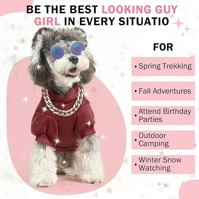 SCENEREAL Dog Hoodie Sweaters for Small Medium Large Size Dogs, Fleece Dog Sweatshirt with Hat and Pocket,Soft Cold Winter All Weather Dog Clothes for S to XL Sized Dogs, Burgundy S