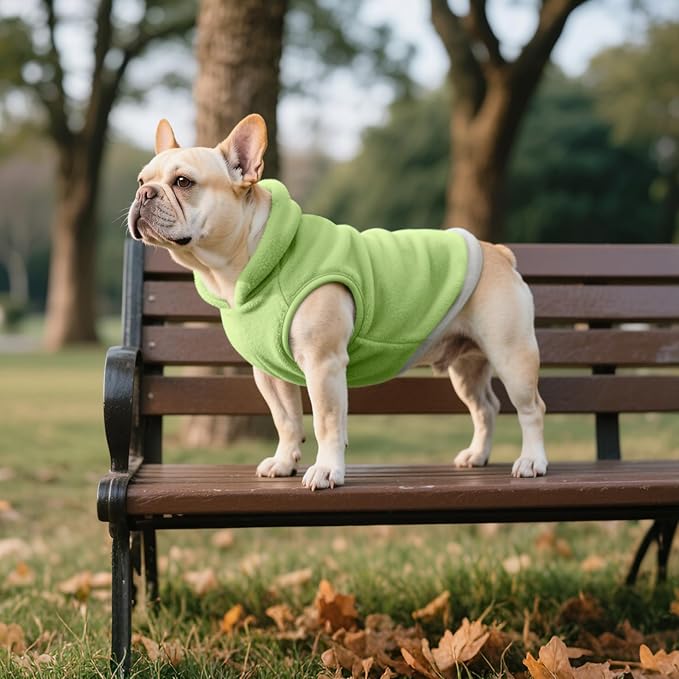 Idepet 2 Pack Dog Fleece Vest Sweater Warm Pullover Jacket with D-Ring Leash Reflective Winter Coat Hoodie for French Bulldog Pug Chihuahuas Yorkies Dachshunds(Dark Green&Grass Green,Medium)
