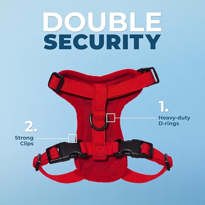 Voyager Step-in Lock Adjustable Cat Harness w. Cat Leash Combo Set with Neoprene Handle 5ft - Supports Small, Medium and Large Breed Cats by Best Pet Supplies - Red, XXS