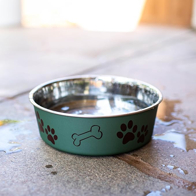 Loving Pets Bella Dog Bowls- Stainless Steel Dog & Cat Bowls - Spill Proof Dog Food Bowl, Cat Bowl, Puppy Essentials & Pet Supplies Great for Home & Travel (X-Large 65-100lbs, Artichoke)