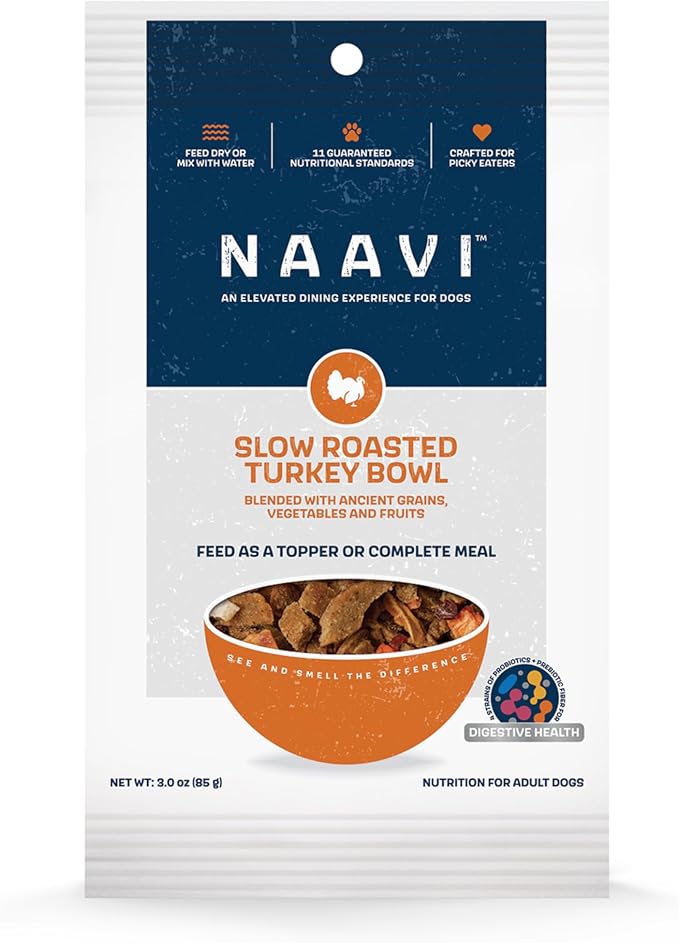 Natural Dog Food - Slow-Roasted Turkey Bowl with Ancient Grains, Vegetables & Fruits - Ideal Wet/Dry Meal or Premium Dog Food Toppers for Picky Eaters (3 oz, Pack of 1)