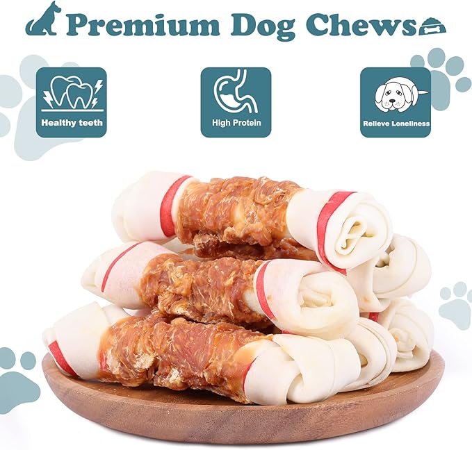 Dog Treats Chicken Wrapped Rawhide Bones for Small Dog Treats Puppy Chews Snacks Promotes Healthy Chewing Chicken Wrapped Knot 6.5" 1lb