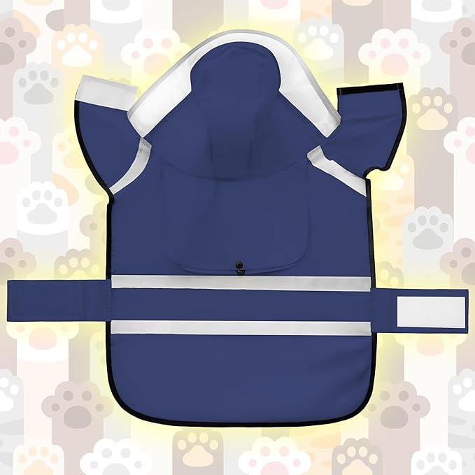 Dog Raincoat, Adjustable Rain Jacket with Hooded Double Layer for Large Medium Small Dogs Puppies, Lightweight Waterproof Rain Coat Poncho with Reflective Stripe Navy,XL