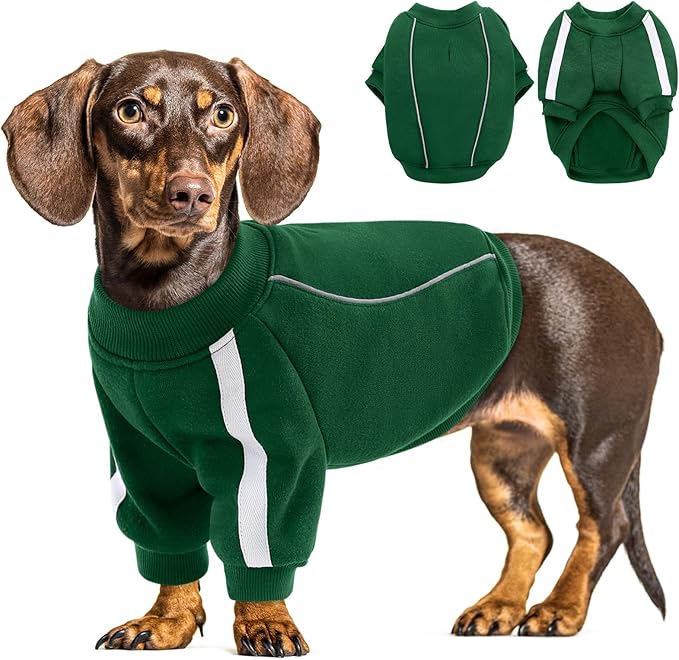 Queenmore XXL Christmas Dog Sweater, Cozy Fleece Dog Sweatshirt, Warm Winter Fleece Jacket for Small, Medium & Large Dogs with Leash Hole/Reflective Stripes Green