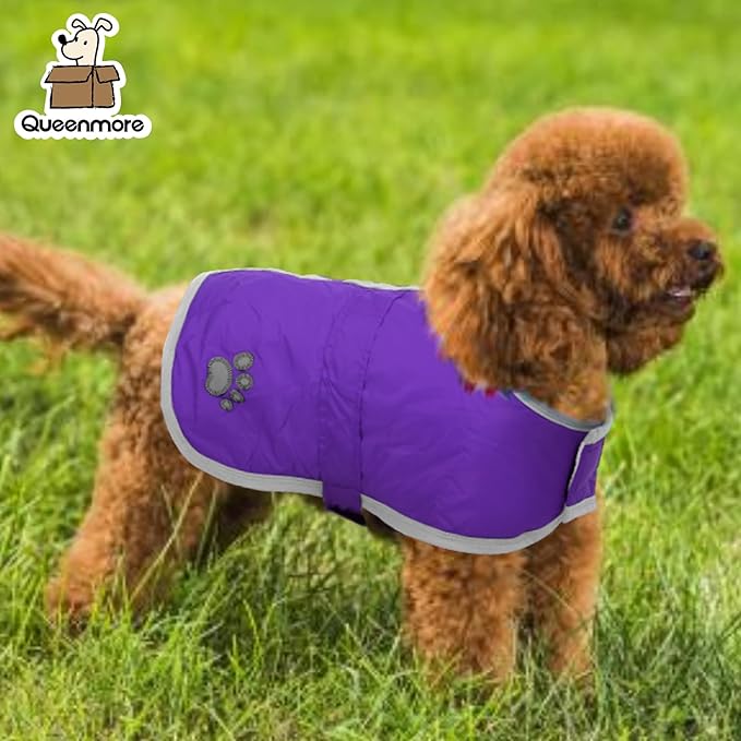Queenmore Dog Winter Coat, Cold Weather Fleece Jacket for Dogs, Waterproof Reflective Reversible, for Small, Medium and Large Dogs (Purple, S)