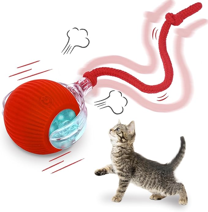 Interactive cat Toys for Indoor Cats, Speedy Tail 3.0 Cat Toy, Motion Activate cat Toy Ball，Automatic Toys for Bored Indoor Cats, Speedy Tail 2.0 Cat Toy, Rechargeabl(Red)