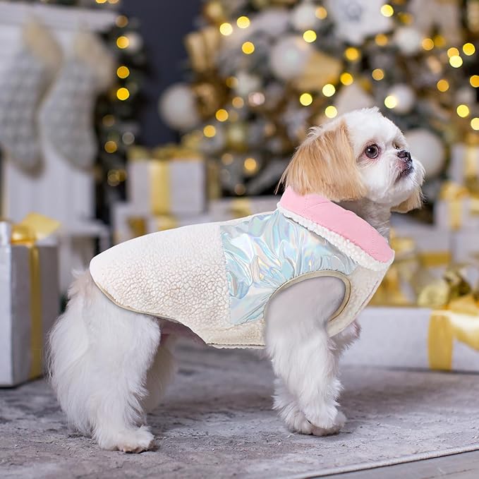 EMUST Dog Snow Jacket, Sweater for Dogs, Windproof Waterproof Fleece Lining Extra Warm Coats for Dogs, Cream, M