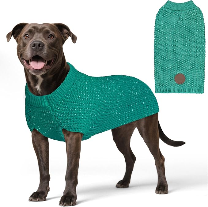 KYEESE Dog Christmas Sweater for Large Dogs with Leash Hole Warm Pullover with Reflective Yarn Male Thick Stretchy Knitwear Winter Soft Pet Coat boy Cold Weather Comfy Dog Sweaters,Green, XX-Large