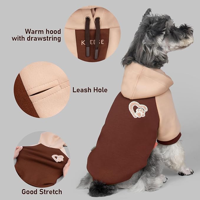 KYEESE Dog Hoodie Stretchy Pet Sweatshirt with Drawstring Comfort Cat Sweater Cat Coat with Leash Hole Warm Pet Clothes Dogs Winter Coat for Cold Weather Soft Dog Clothes for Small Dogs