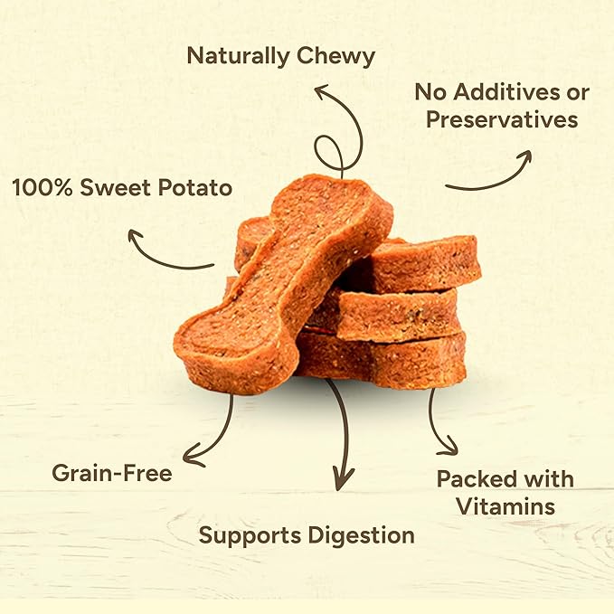 Gaines Family Farmstead Sweet Potato Dog Bones – 32 oz Bag, All-Natural, Single Ingredient, Grain-Free Dog Treats for Digestive Health, High Fiber - Training & Rewards, Made in USA