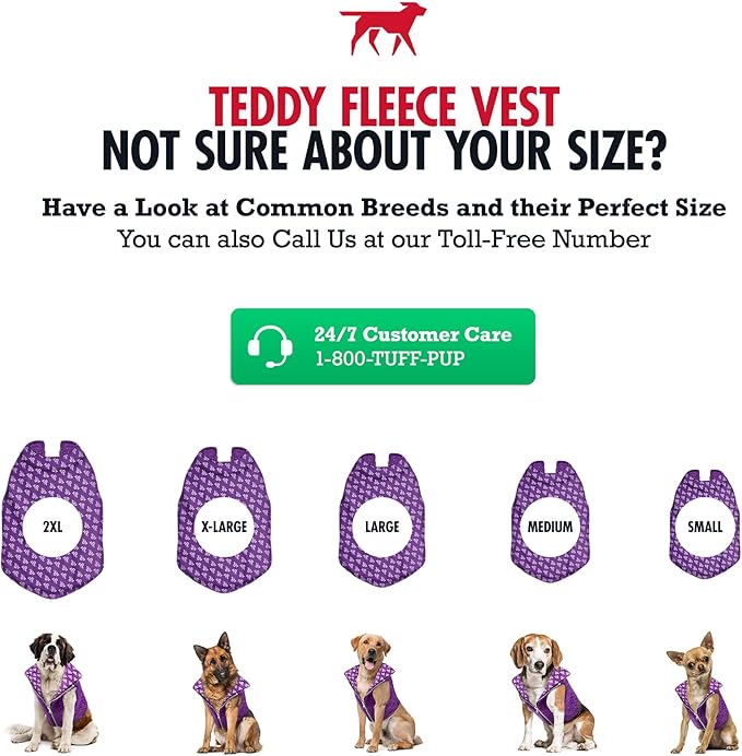 Tuff Pupper Reversible Fleece Sweater Vest for Dogs | Lightweight Comfortable Insulated Jacket | Front Zip Closure | Machine Washable | Built-in Leash Hole | Sizes for All Breeds (XXL, Purple)