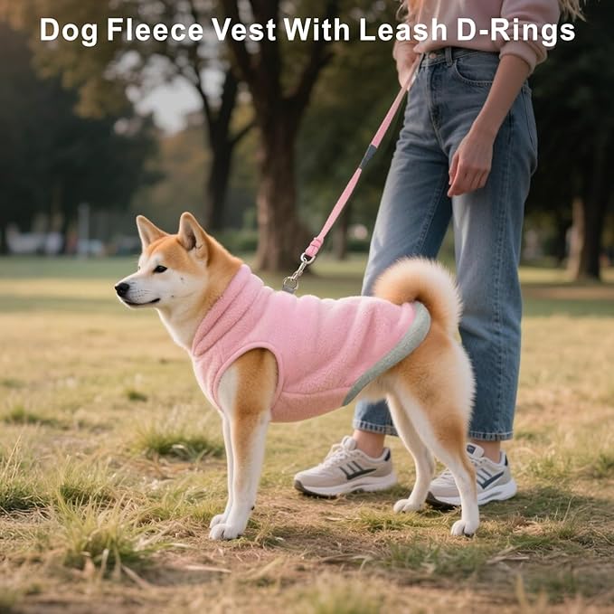 Idepet 2 Pack Dog Fleece Vest Sweater Warm Pullover Jacket with D-Ring Leash Reflective Winter Coat Hoodie for Puppy Cat French Bulldog Pug Chihuahuas Yorkies Dachshunds(Purple&Pink,X-Large)