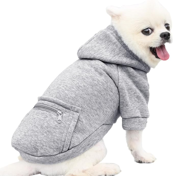 Jecikelon Winter Dog Hoodie Sweatshirts with Pockets Warm Clothes for Small Dogs Chihuahua Coat Puppy Custume Clothing (XX-Small, Y02-Grey)