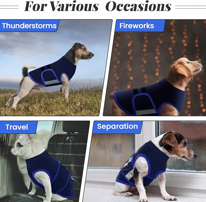 MIGOHI Dog Anxiety Relief Coat,Comfort Anxiety Vest for Dogs,Adjustable Anxiety Calming Wrap for Fireworks,Thunderstorms,Travel, Separation, Dog Anxiety Jacket for Small Dogs,XS,NavyBlue