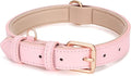 WHIPPY Leather Dog Collar for Small Medium Large Dog Adjustable Soft Breathable Leather Padded Puppy Collar with Alloy Buckle Heavy Duty Waterproof Classic Dog Pet Collar,Pink,S