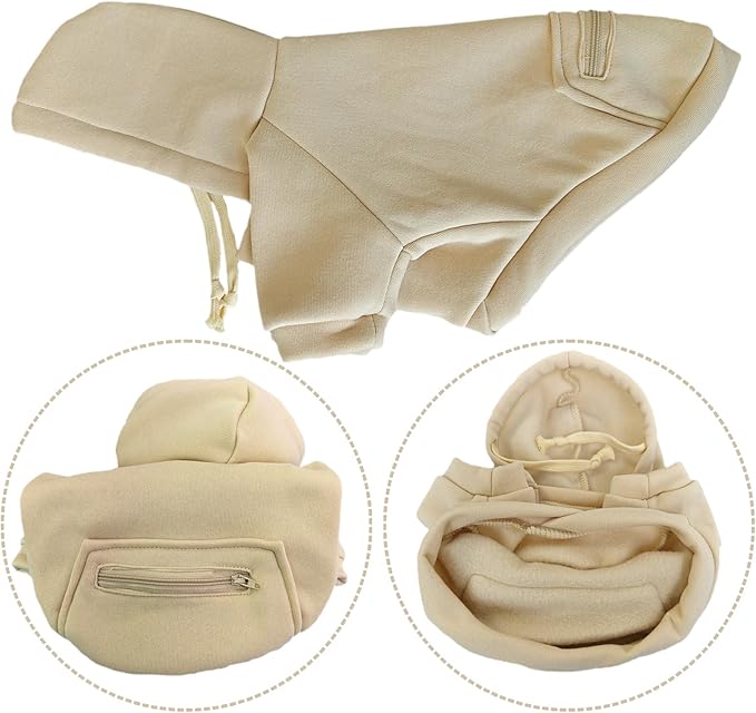 Jecikelon Pet Dog Cold Weather Coat with Pocket Winter Dog Hoodie Warm Puppy Clothes for Small Dogs Chihuahua Clothing (Beige, XX-Small)