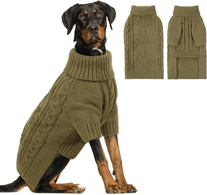 ASENKU Knitted Dog Sweater, Pullover Big Thermal Dog Winter Sweater, Turtleneck Doggy Sweaters for Large Medium Dogs Boy Girl, Warm Pet Sweaters Outfit Border Collie,Pit Bull,Golden Retriever, 3XL