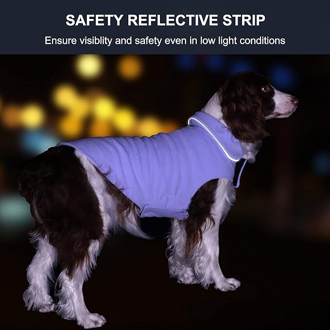 Fleece Dog Coat Winter Pet Jacket Reflective for Cold Weather for Large Medium Small Dogs(Purple,XS)
