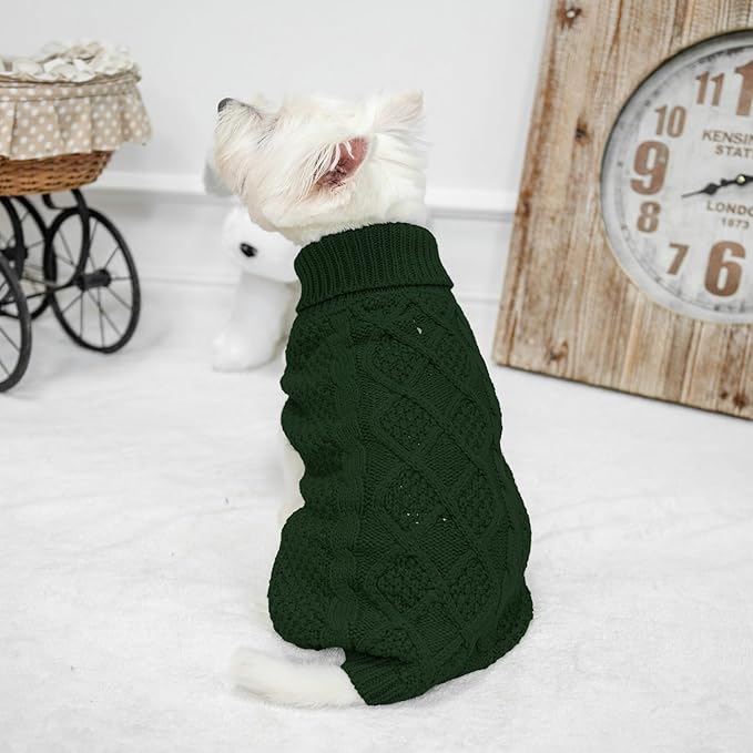 Mihachi Turtleneck Dog Sweater - Winter Coat Apparel Classic Cable Knit Clothes with Leash Hole for Cold Weather, Ideal Gift for Pet in New Year Army Green Small