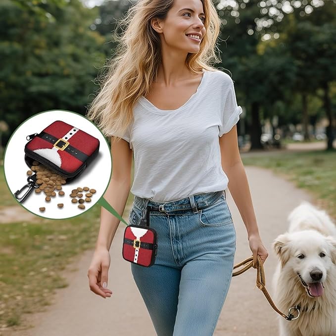 KEIAHUAN Hands Free Dog Treat Bags Training Pouch Christmas Santa Print Portable Puppy Snack Bag for Treat for Walking Hiking Traveling Doggie Doggie Snack Reward Bags for Xmas