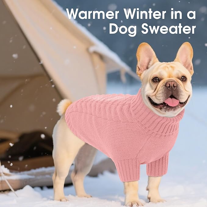 Dog Sweaters for Large Dogs Classic Turtleneck Dog Christmas Sweater Thick Warm Pullover Female Puppy Pet Stretch Knitwear Fall Winter Clothes with Leash Hole(Pink, 2XL)