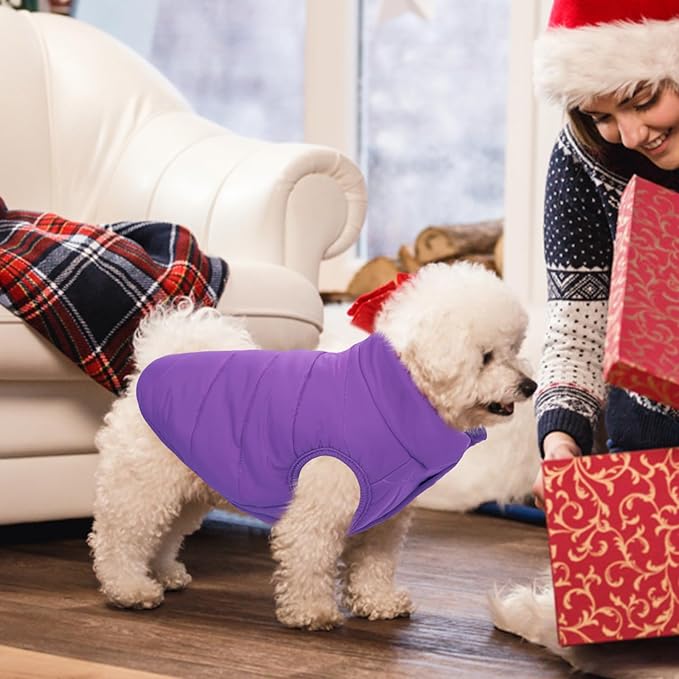 ASENKU Dog Winter Coat - Waterproof Windproof Dog Jacket, Warm Snowproof Doggie Puffer Vest for Cold Weather, Lightweight Snow Coats for Small Medium Large Dogs (Purple, S)