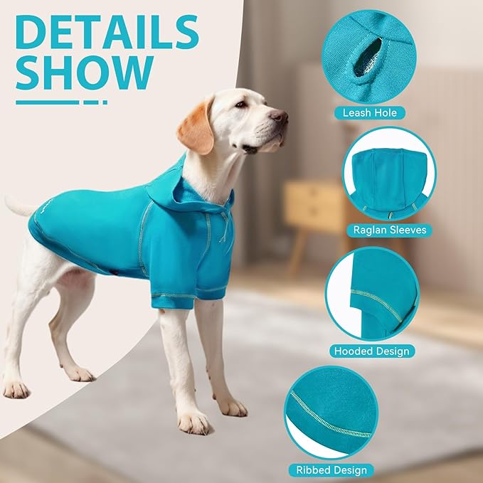 Basic Dog Hoodie Sweatshirts, Pet Clothes Hoodies Sweater with Hat and Leash Hole, Soft Cotton Outfit Coat for Small Medium Large Dogs, Royal Blue (XX-Large)