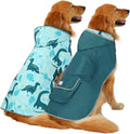 HDE Reversible Dog Raincoat Hooded Slicker Poncho Rain Coat Jacket for Small Medium Large Dogs Dinosaurs - XXL