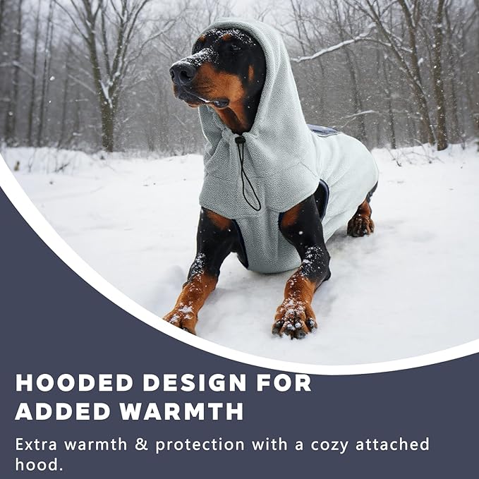 IECOii Great Dane Fleece Dog Sweater, Extra Large Dog Fleece Sweater for Giant Breeds Dogs Turtlenck, Cozy Warm Dogs Hoodie with Leash Hole, Fall Winter Walks Easily, Machine Washable, Blue, 5XL