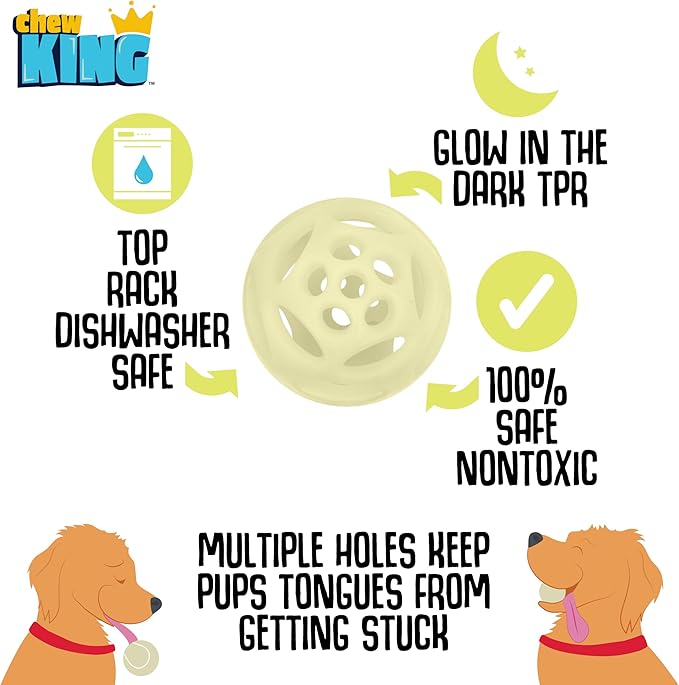 Chew King by Mammoth Glowing Fetch Ball, Dog Ball Toys, Large 2-Pack Lattice