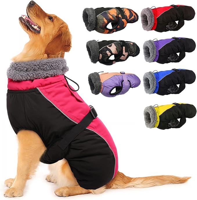 IECOii Extra Warm Fleece Dog Jacket with Buckle - Reflective Turtleneck Coat for Cold Weather - Small to Extra Large Dogs
